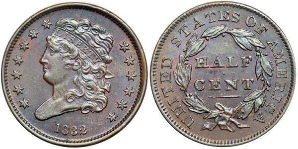 1/2 Cent 美利堅合眾國 (1776 - ) 銅 
