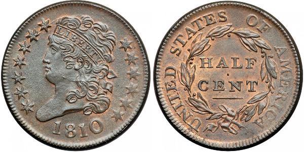 1/2 Cent 美利堅合眾國 (1776 - ) 銅 