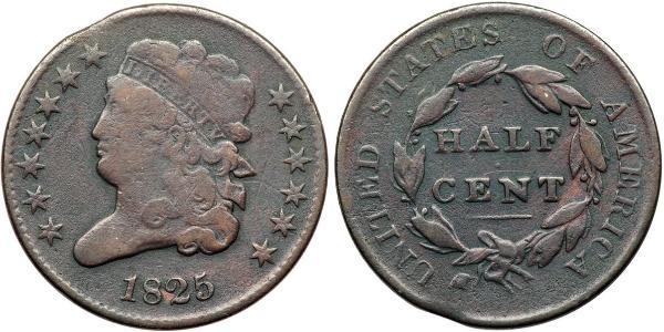 1/2 Cent 美利堅合眾國 (1776 - ) 銅 