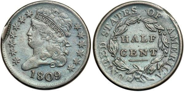 1/2 Cent 美利堅合眾國 (1776 - ) 銅 