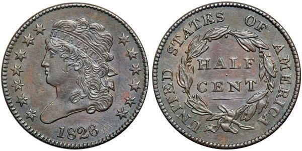 1/2 Cent 美利堅合眾國 (1776 - ) 銅 