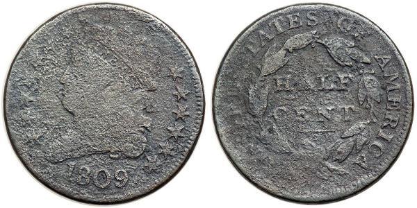 1/2 Cent 美利堅合眾國 (1776 - ) 銅 