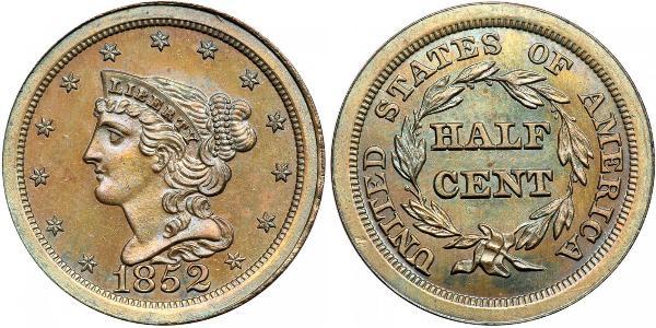 1/2 Cent 美利堅合眾國 (1776 - ) 銅 