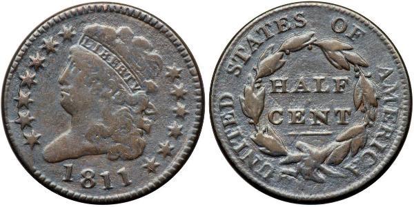 1/2 Cent 美利堅合眾國 (1776 - ) 銅 