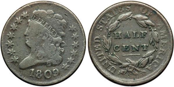 1/2 Cent 美利堅合眾國 (1776 - ) 銅 
