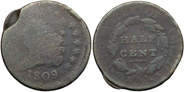 1/2 Cent 美利堅合眾國 (1776 - ) 銅 