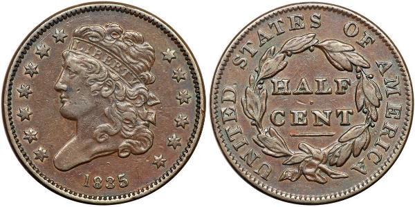 1/2 Cent 美利堅合眾國 (1776 - ) 銅 