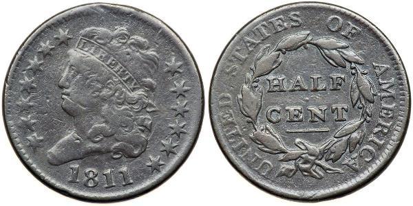 1/2 Cent 美利堅合眾國 (1776 - ) 銅 