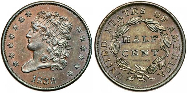 1/2 Cent 美利堅合眾國 (1776 - ) 銅 
