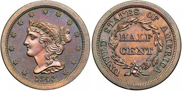 1/2 Cent 美利堅合眾國 (1776 - ) 銅 
