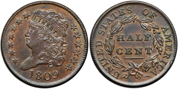 1/2 Cent 美利堅合眾國 (1776 - ) 銅 