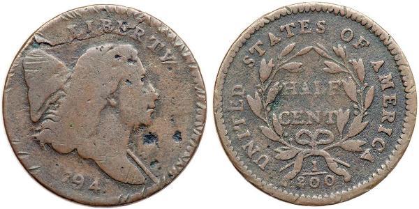 1/2 Cent 美利堅合眾國 (1776 - ) 銅 