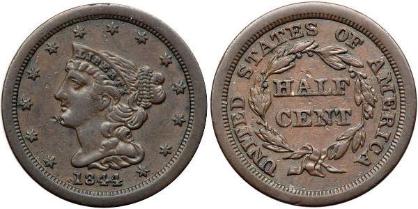 1/2 Cent 美利堅合眾國 (1776 - ) 銅 