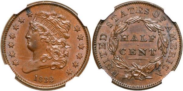 1/2 Cent 美利堅合眾國 (1776 - ) 銅 
