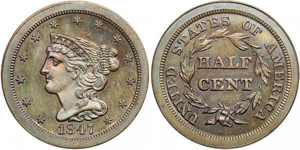 1/2 Cent 美利堅合眾國 (1776 - ) 銅 