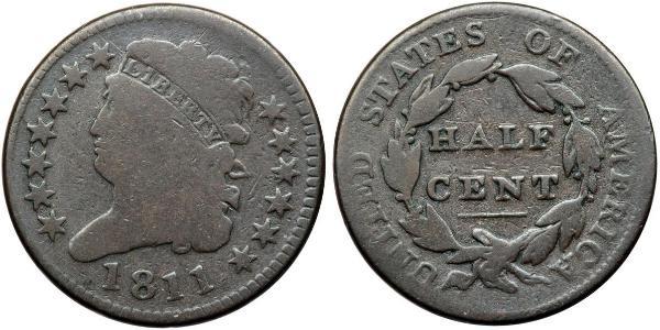 1/2 Cent 美利堅合眾國 (1776 - ) 銅 