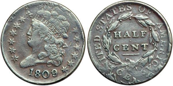 1/2 Cent 美利堅合眾國 (1776 - ) 銅 