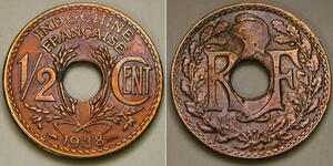 1/2 Cent French Indochina (1887-1954) 青铜 