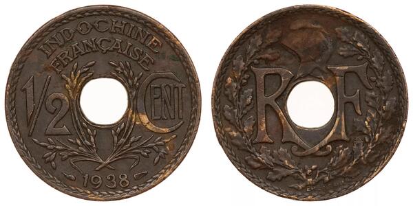 1/2 Cent French Indochina (1887-1954) 青铜 