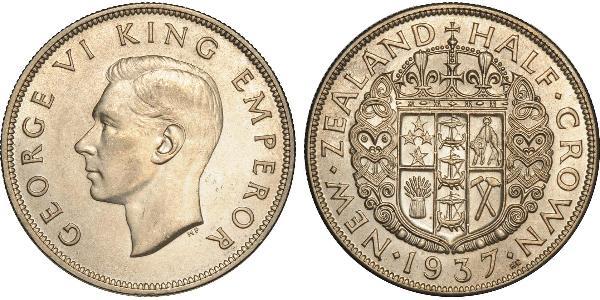 1/2 Corona Nuova Zelanda Argento Giorgio VI (1895-1952)