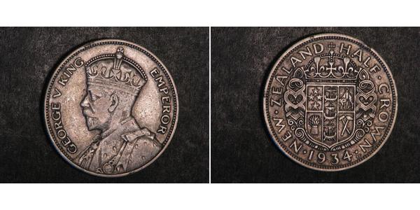 1/2 Corona Nuova Zelanda Argento Giorgio V (1865-1936)