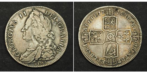 1/2 Corona Regno Unito di Gran Bretagna (1707-1801) Argento Giorgio II (1683-1760)