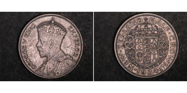 1/2 Crown Nueva Zelanda Plata Jorge V (1865-1936)