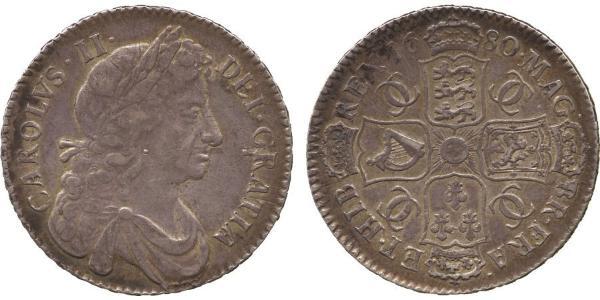 1/2 Crown Reino de Inglaterra (927-1649,1660-1707) Plata Carlos II (1630-1685)