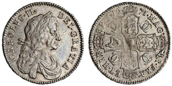 1/2 Crown Reino de Inglaterra (927-1649,1660-1707) Plata Carlos II (1630-1685)