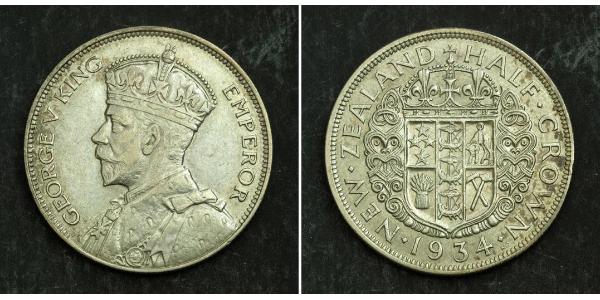 1/2 Crown New Zealand Silver George V of the United Kingdom (1865-1936)