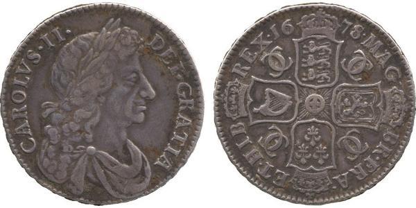 1/2 Crown 英格兰王国 銀 查理二世 (英格兰) (1630 - 1685)