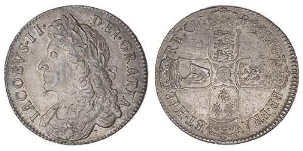 1/2 Crown 英格兰王国 銀 James II (1633-1701)