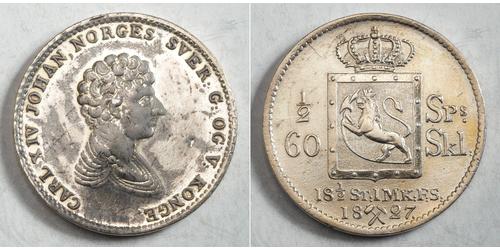 1/2 Daler Noruega Plata Carlos XIV Juan de Suecia (1763-1844)