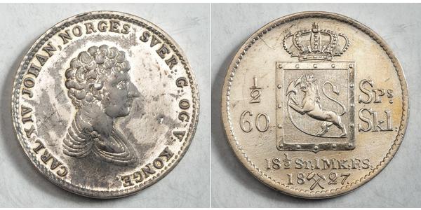 1/2 Daler Норвегия Серебро Карл XIV Юхан король Швеции (1763-1844)