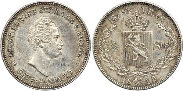 1/2 Daler Норвегия Серебро Оскар I (1799-1859)