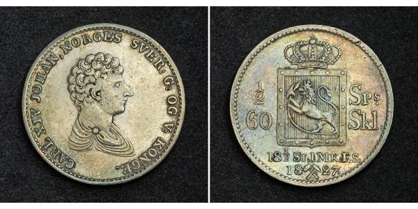1/2 Daler 挪威 銀 卡尔十四世·约翰 (1763-1844)
