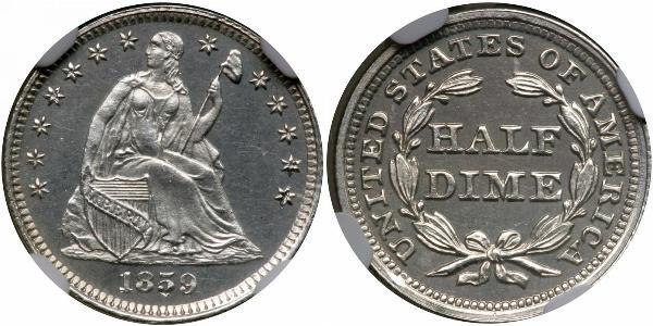 1/2 Dime / 5 Cent 美利堅合眾國 (1776 - ) 銀/銅 