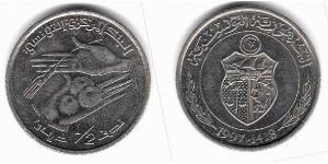 1/2 Dinar Tunisia Copper/Nickel 