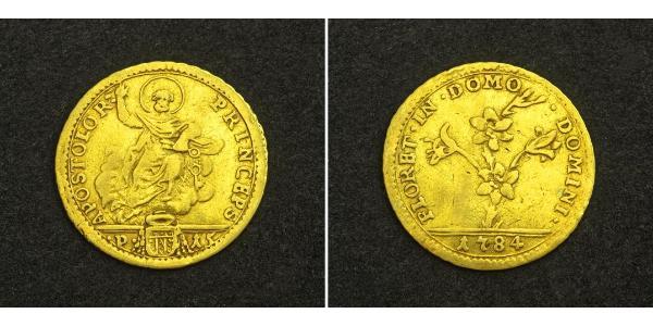 1/2 Doppia Папська держава (752-1870) Золото Пій VI ( 1717-1799)