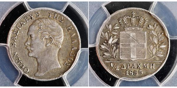 1/2 Drachma 希臘王國 銀 奥托一世 (希腊) (1815 - 1867)