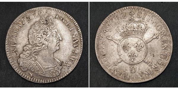 1/2 Ecu Kingdom of France (843-1791) Silver Louis XIV (1638-1715)