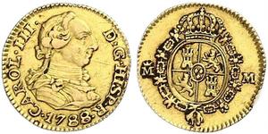 1/2 Escudo Impero spagnolo (1700 - 1808) Oro Carlo III di Spagna (1716 -1788)