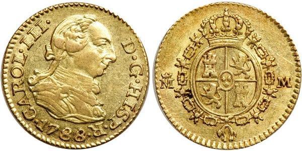 1/2 Escudo Impero spagnolo (1700 - 1808) Oro Carlo III di Spagna (1716 -1788)