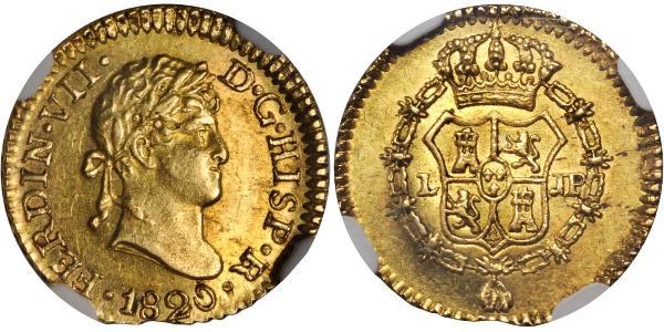 1/2 Escudo Virreinato del Perú (1542 - 1824) Oro Fernando VII de España (1784-1833)