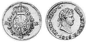 1/2 Escudo 新西班牙總督轄區 (1535 - 1821) 金 费尔南多七世 (1784 - 1833)