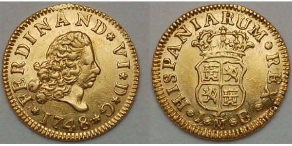 1/2 Escudo 西班牙帝國 金 费尔南多六世 (1713-1759)