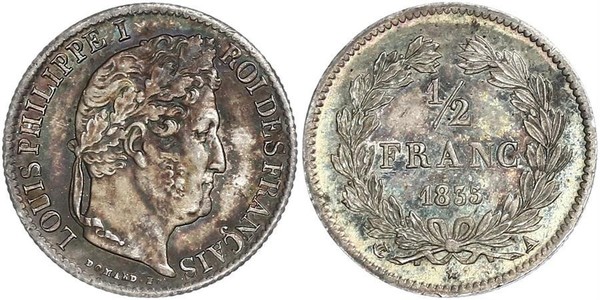 1/2 Franc Francia Argento Luigi Filippo di Francia (1773 -1850)