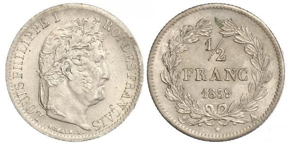 1/2 Franc Francia Argento Luigi Filippo di Francia (1773 -1850)