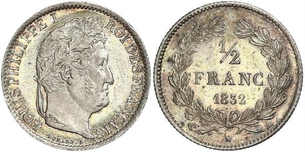 1/2 Franc Francia Argento Luigi Filippo di Francia (1773 -1850)