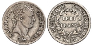 1/2 Franc Primo Impero francese (1804-1814) Argento Napoleone Bonaparte(1769 - 1821)